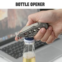 Civivi Pragma, with aluminum handle and Carabiner/Bottle Opener.  Also Nitro-V stainless blade.