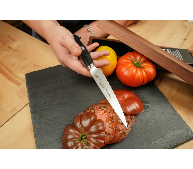 Cangshan Thomas Keller Signature Collection  5" Serrated Utility Knife with Walnut Box- Black