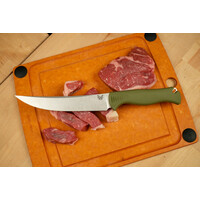 Benchmade, 6" Meatcrafter, boning knife with Dark Olive Santoprene handle and a trailing point CPM 154 powder steel blade