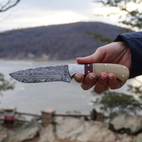 Buck n Bear Red Knight Hunter Damascus with Bone Handle