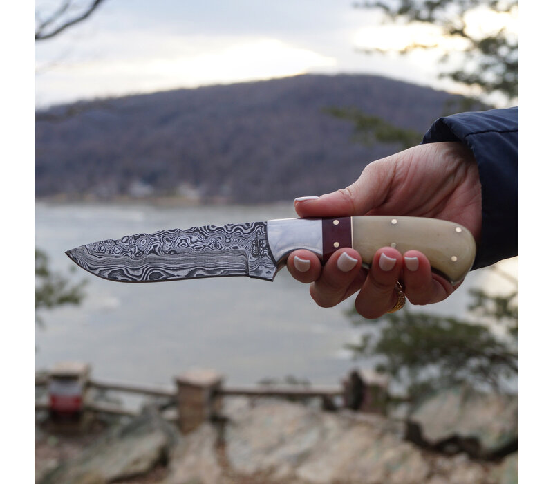 Buck n Bear Red Knight Hunter Damascus with Bone Handle