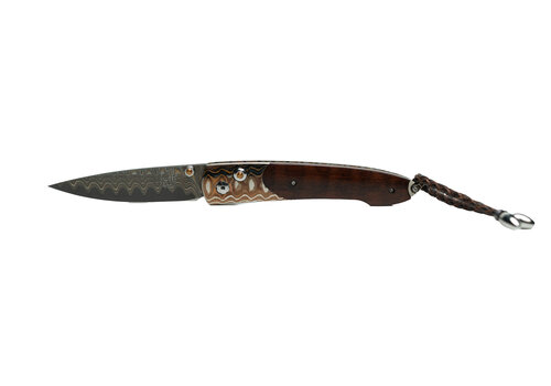 William Henry William Henry - B10 "Red Creek" Folder, Copper Wave Damascus, Mokume/Snakewood Handle