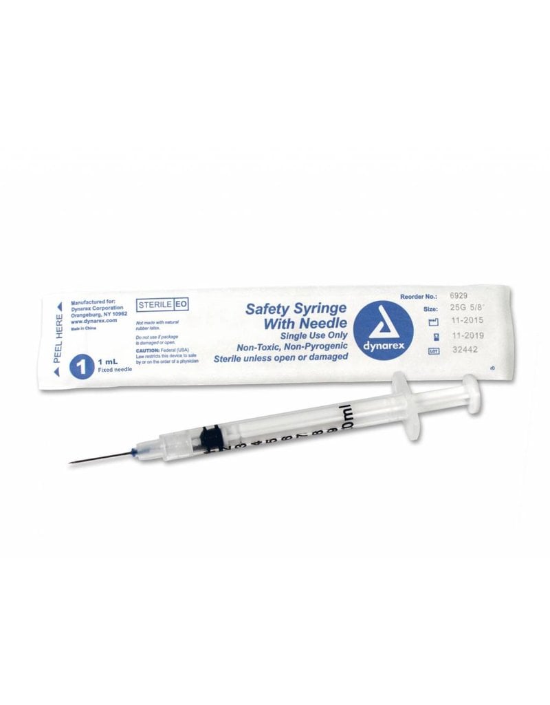 Syringe - Safety, General - 1cc (fixed needle) - 25G, 5/8" needle single *EXPIRED*