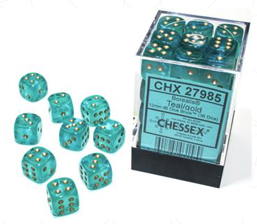 Teal/gold 12mm D6 Borealis Luminary - Chessex
