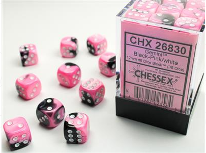 Gemini Black-Pink/White 12mm D6 - Chessex