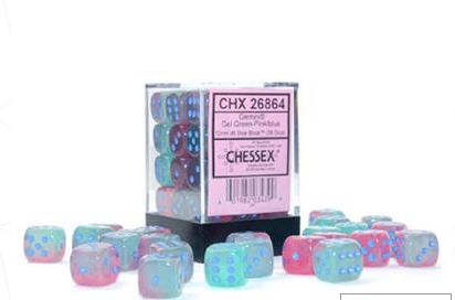 Gel Green Pink/blue 12mm D6 Gemini - Chessex