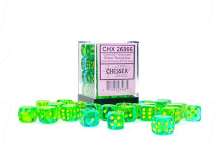 Green-Teal/yellow 12mm D6 Gemini - Chessex