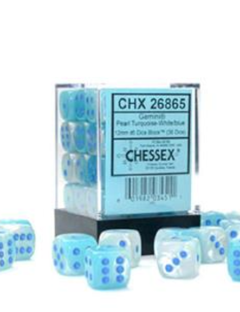 Turquoise-White/blue 12mm D6 Gemini - Chessex