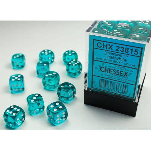 Teal w/ White: Translucent 12mm D6 - Chessex