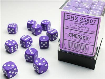 Purple w/ White: Opaque 12mm D6 -  Chessex