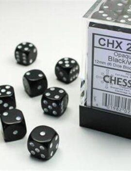Black w/ White: Opaque 12mm D6 Chessex