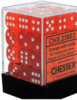 Orange w/ White: Translucent 12mm D6 - Chessex