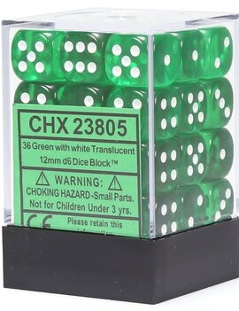 Green w/ White: Translucent 12mm D6 - Chessex