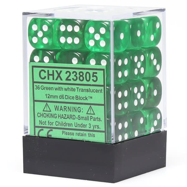 Green w/ White: Translucent 12mm D6 - Chessex