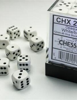White w/ Black: Opaque 12mm D6 - Chessex