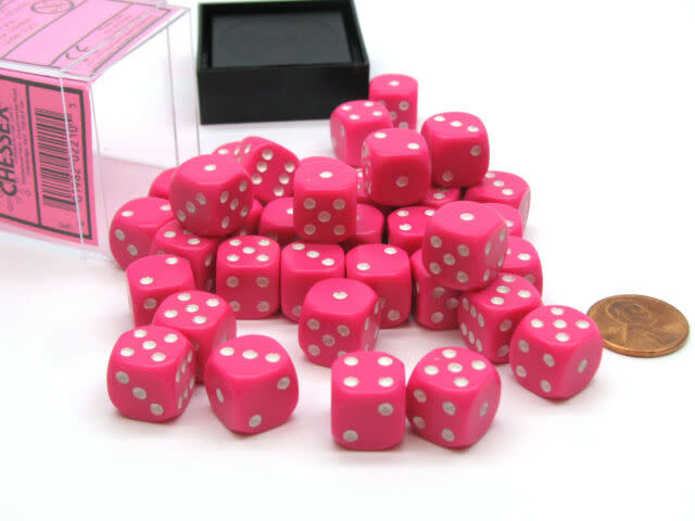 Pink w/ White: Opaque 12mm D6 - Chessex