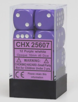 Purple w/ White: Opaque 16mm D6 - Chessex