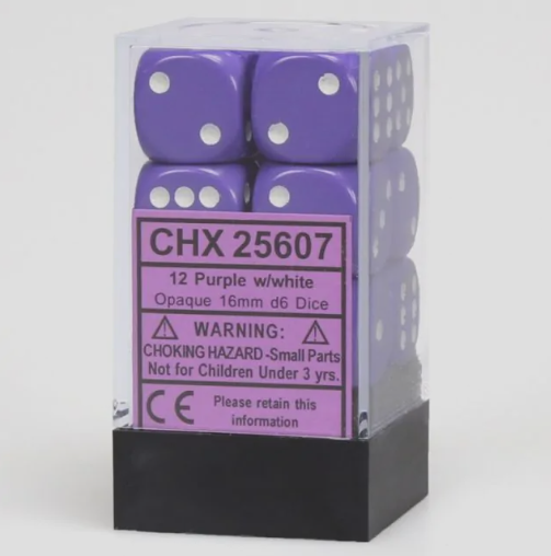 Purple w/ White: Opaque 16mm D6 - Chessex