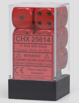 Red w/ Black: Opaque 16mm D6 - Chessex