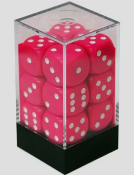 Pink w/ White: Opaque 16mm D6 - Chessex