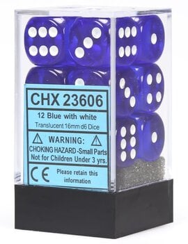 Blue w/ White: Translucent 16mm D6 - Chessex