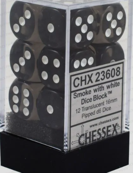 Smoke w/ White: Translucent 16mm D6 - Chessex