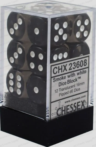 Smoke w/ White: Translucent 16mm D6 - Chessex