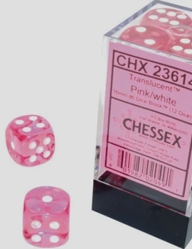 Pink w/ White: Translucent 16mm D6 - Chessex