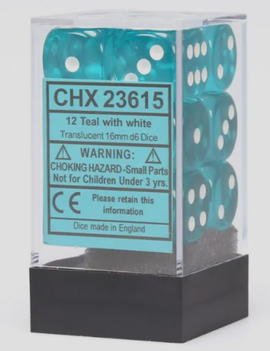 Teal w/ White: Translucent 16mm D6 - Chessex