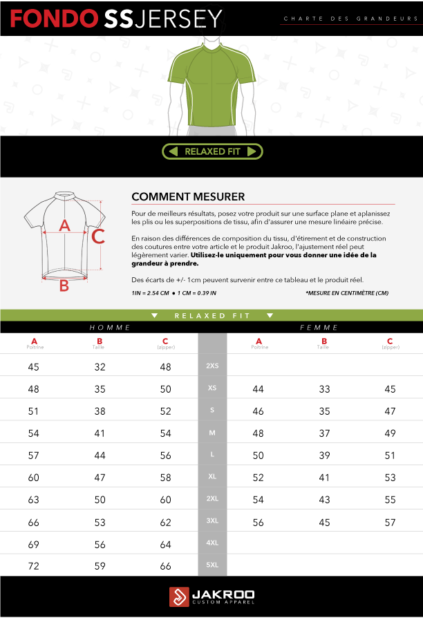 Charte des grandeurs FONDO