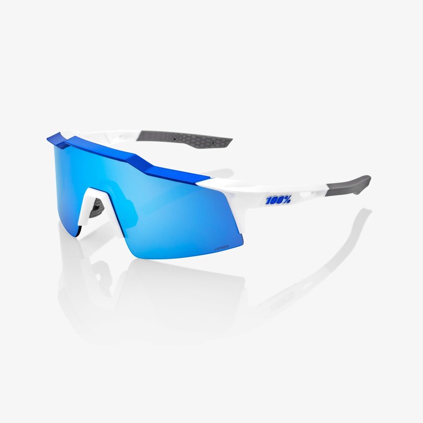 100% 100% Lunettes Speedcraft SL - Matte White/Metallic Blue - HiPER Blue Multilayer Mirror Lens