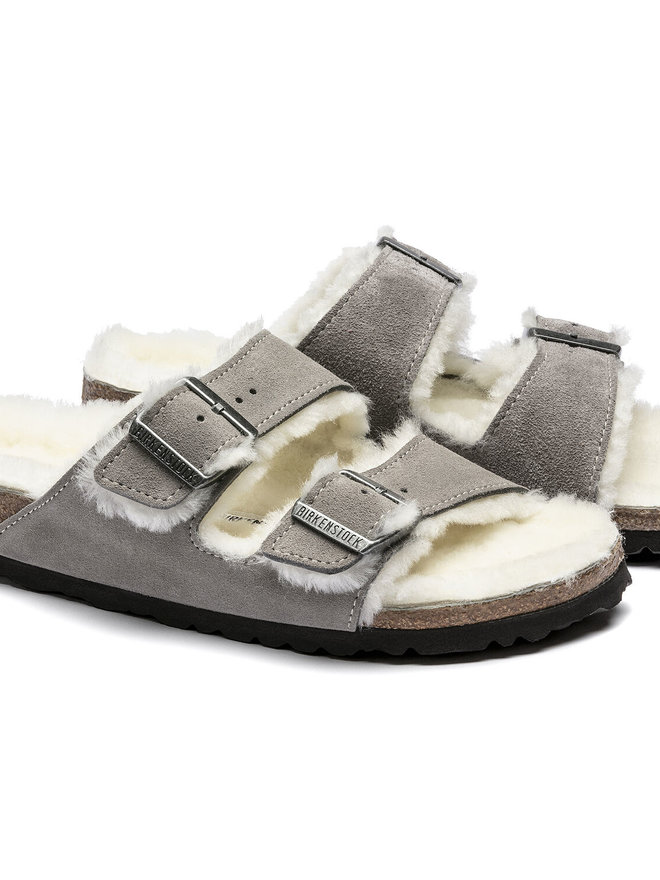 grey fluffy birkenstocks