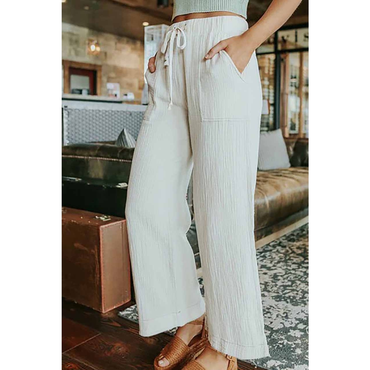 women's wide leg elastic waist pants