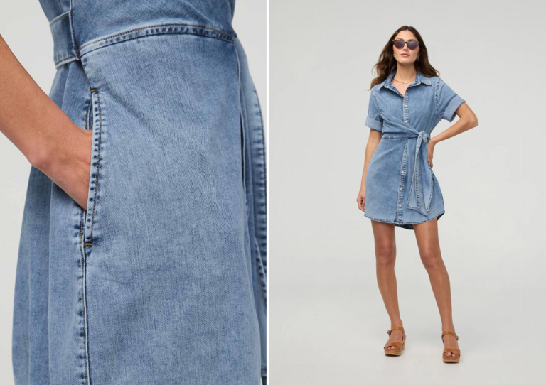 Duer Perf Denim Wrap Shirt Dress