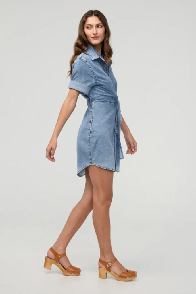Duer Perf Denim Wrap Shirt Dress