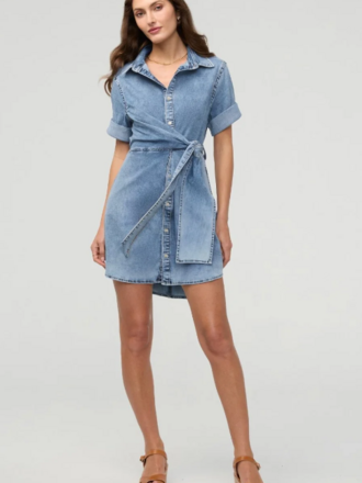 Duer Perf Denim Wrap Shirt Dress