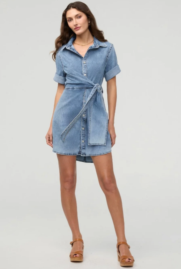 Duer Perf Denim Wrap Shirt Dress