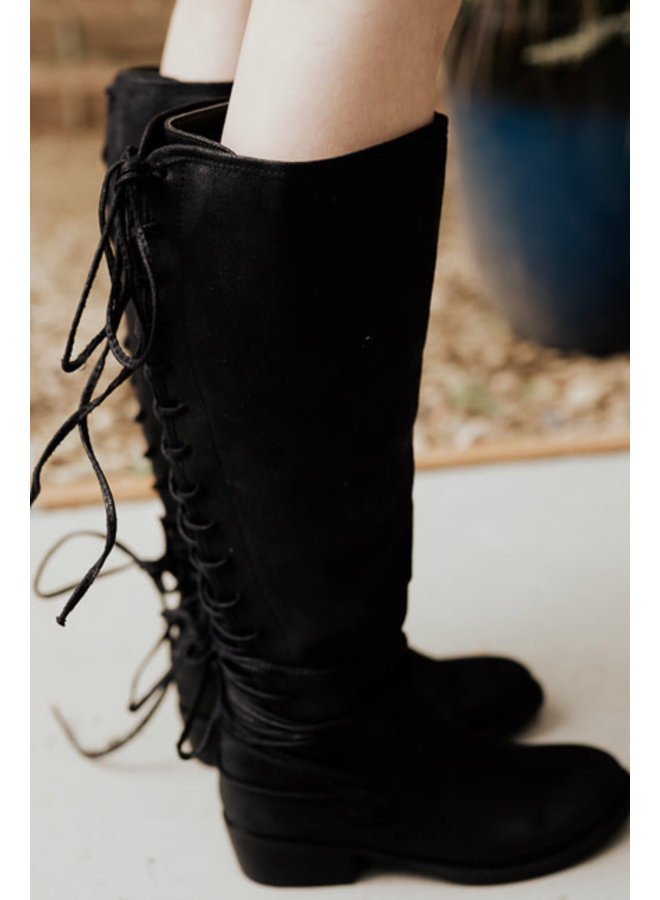 tall black boots lace up back