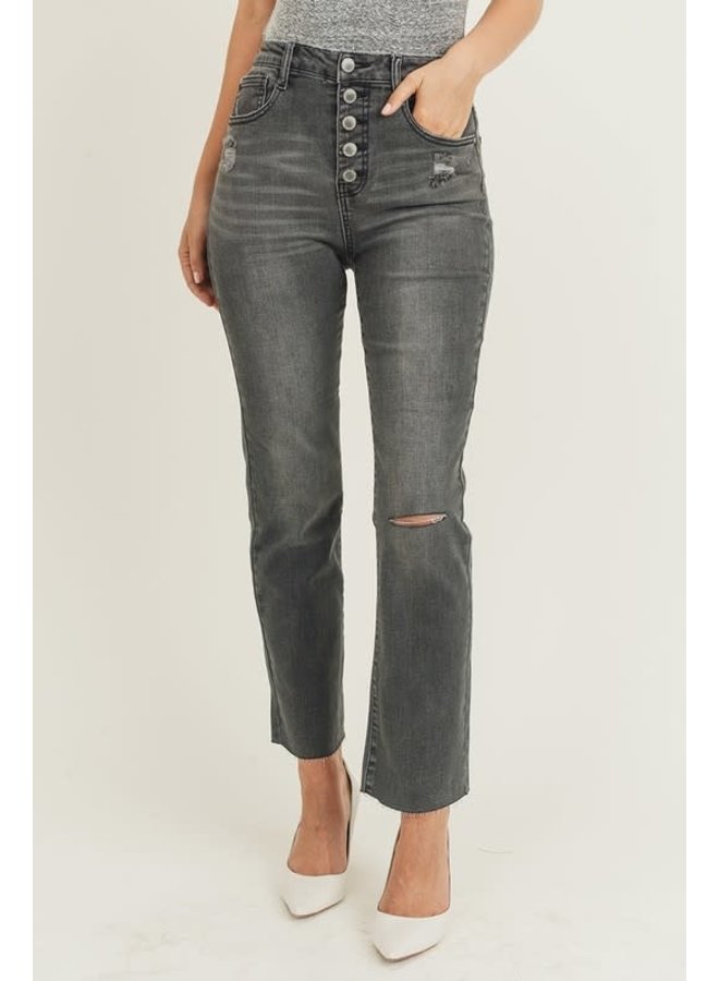 grey button fly jeans