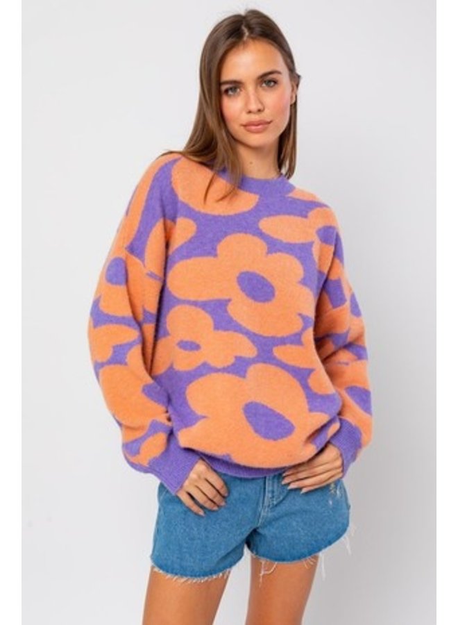 Oversized Purple & Orange  Floral Sweater (TM)