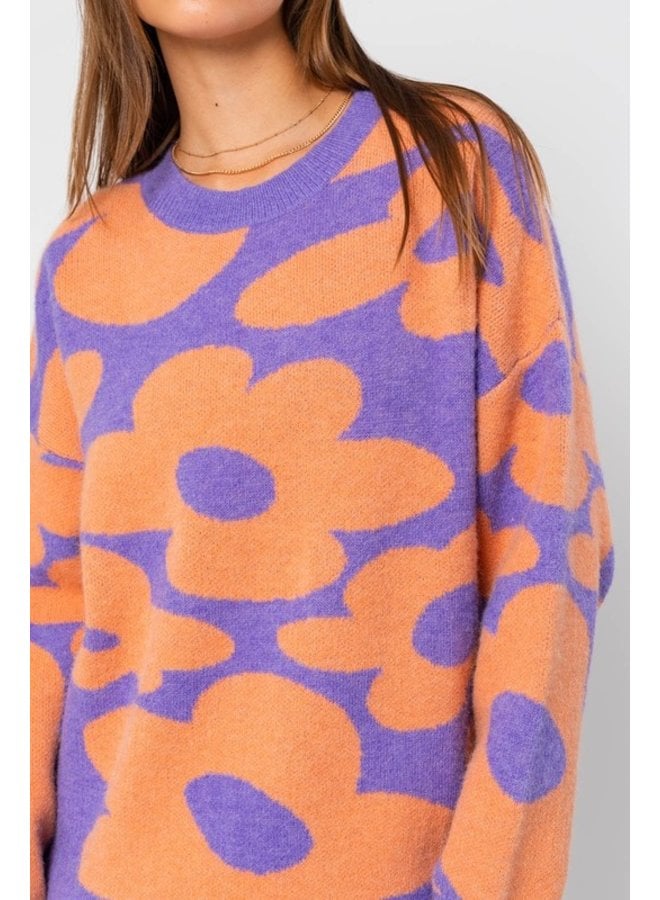 Oversized Purple & Orange  Floral Sweater (TM)