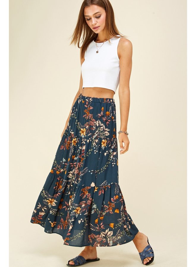 Three Layered Teal Floral Skirt