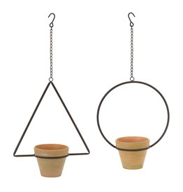 Melrose International Hanging Pot (Set of 4) 25"H, 25.75"H Iron/Terra Cotta