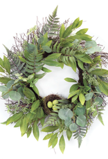 Melrose International Mixed Foliage W/Nest Wreath 25"D Polyester