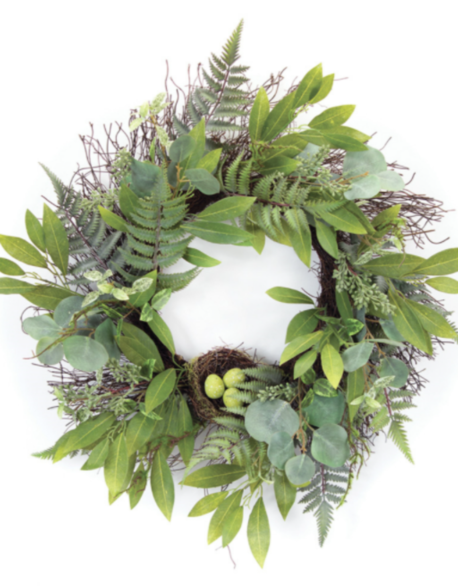 Melrose International Mixed Foliage W/Nest Wreath 25"D Polyester