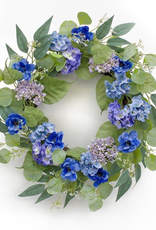 Melrose International Anemone and Hydrangea Wreath 20.5"D Polyester