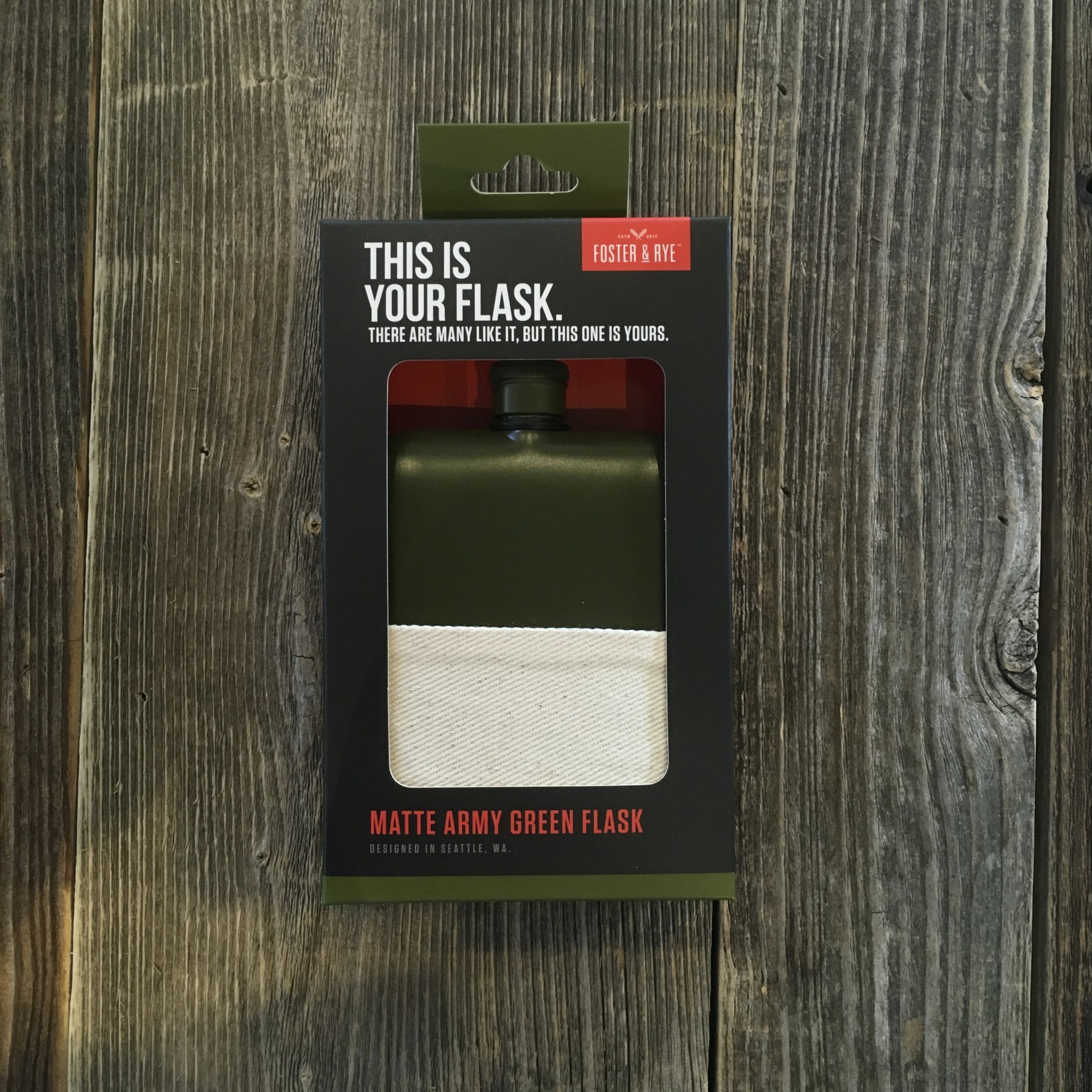 Foster & Rye Matte Army Green Flask-3