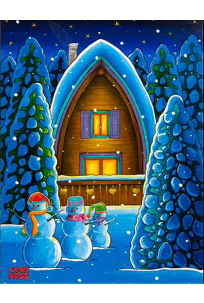 Cross Designs 11 x 14 Print - Snowman Family Cabin