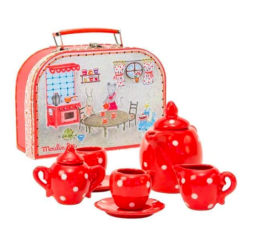 Moulin Roty Grande Famille Red Ceramic Tea Set-1