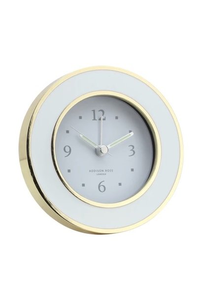 Addison Ross Alarm Clock White Enamel & Gold